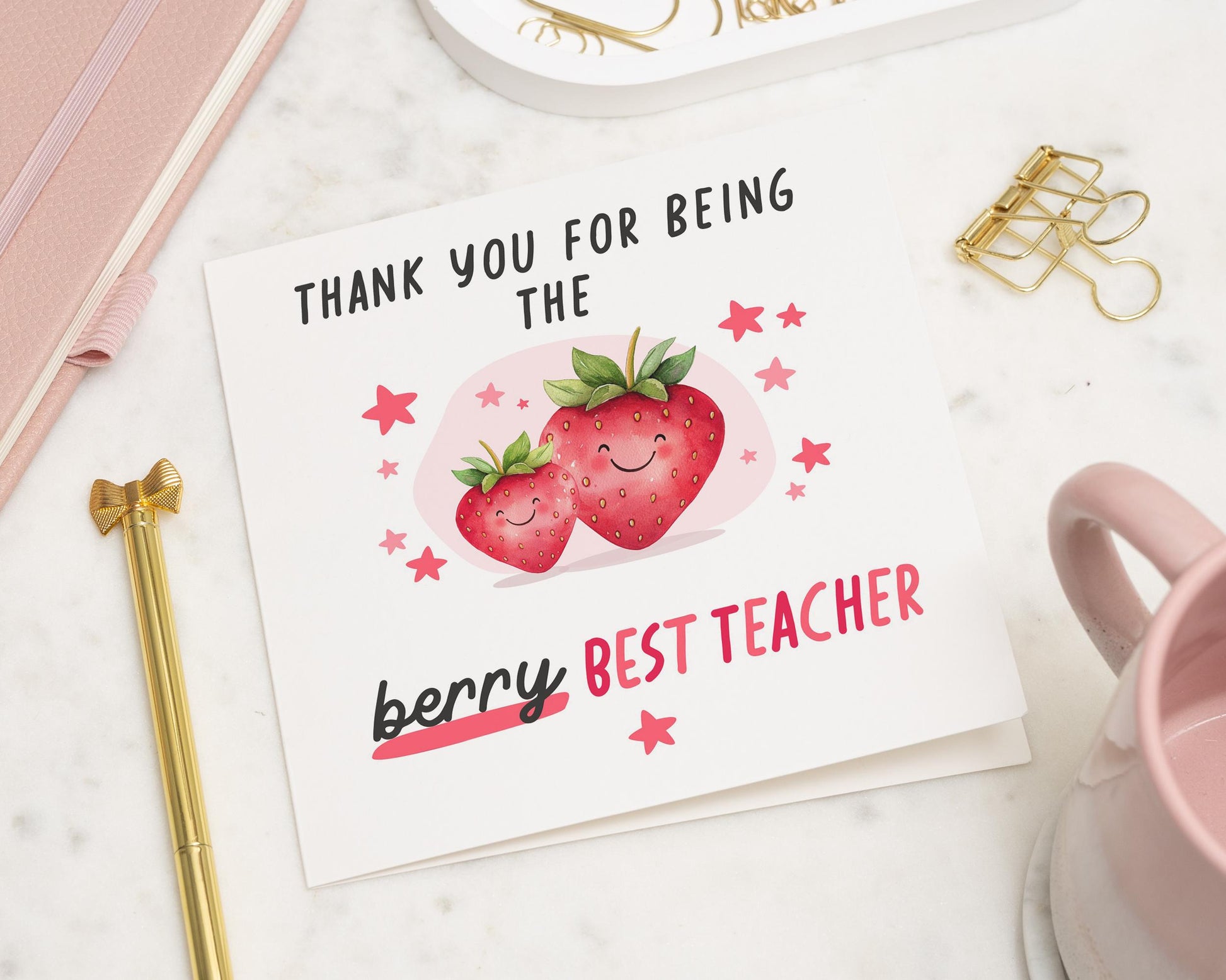 Thank You Teacher Card, Berry Best Teacher Card, Teacher Appreciation Card, Cute Thank You Card, End Of Term Card, Strawberry Card