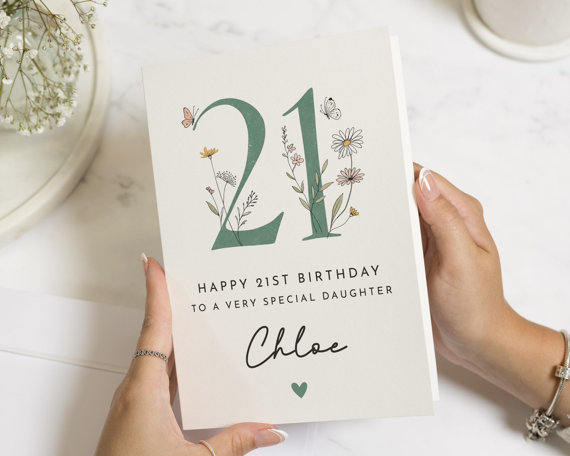 21st Birthday Card for Daughter, Daughter 21st Birthday Card, Personalised Birthday Card for Her, Floral 21st Birthday Cards, Custom Card