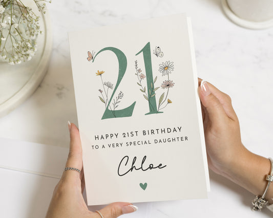 21st Birthday Card for Daughter, Daughter 21st Birthday Card, Personalised Birthday Card for Her, Floral 21st Birthday Cards, Custom Card