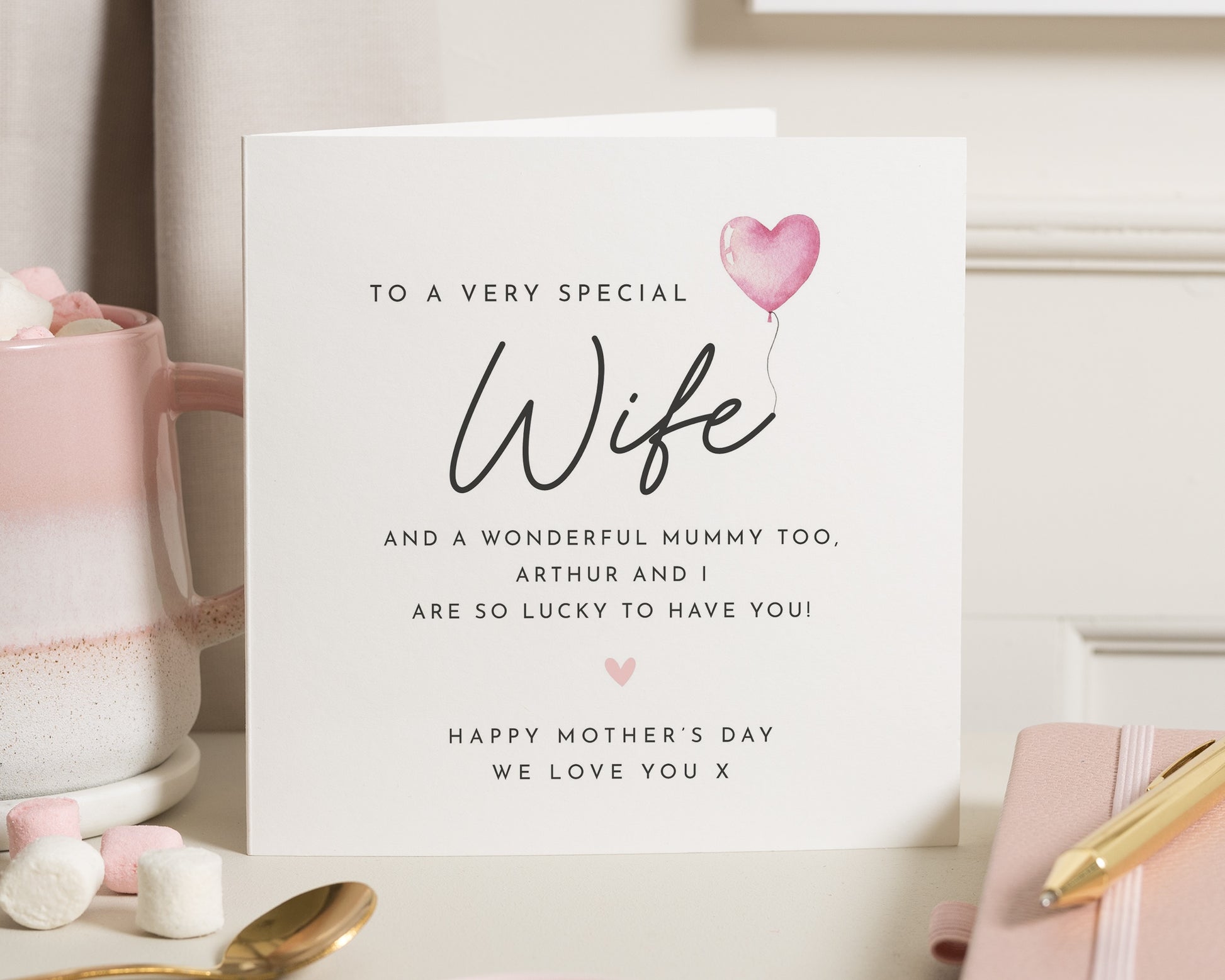 Mother's Day Card for Wife, Wife Mother's Day Card, Mother's Day Card from Kids, Personalised Mother's Day Card, Cute Heart Card