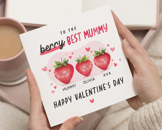 Valentines Day Card for Mummy, Personalised Valentines Card, Card from Kids, Cute Valentines Card for Mum, Berry Best Mummy Card