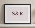 Personalised Couple Initials Print, Blush Pink Wall Art, Anniversary Gift, Wedding Gift, Minimalist Framed Print with Mount
