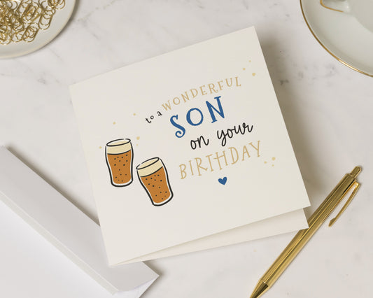 Birthday Card for Son, Son Birthday Card, Birthday Card for Him, Funny Beer Card, Wonderful Son Birthday Card, Simple Birthday Card