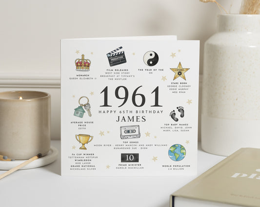 1961 Birthday Card, 65th Birthday Card for Him, Personalised Card, Milestone Birthday, Card for Dad, Grandad, Husband