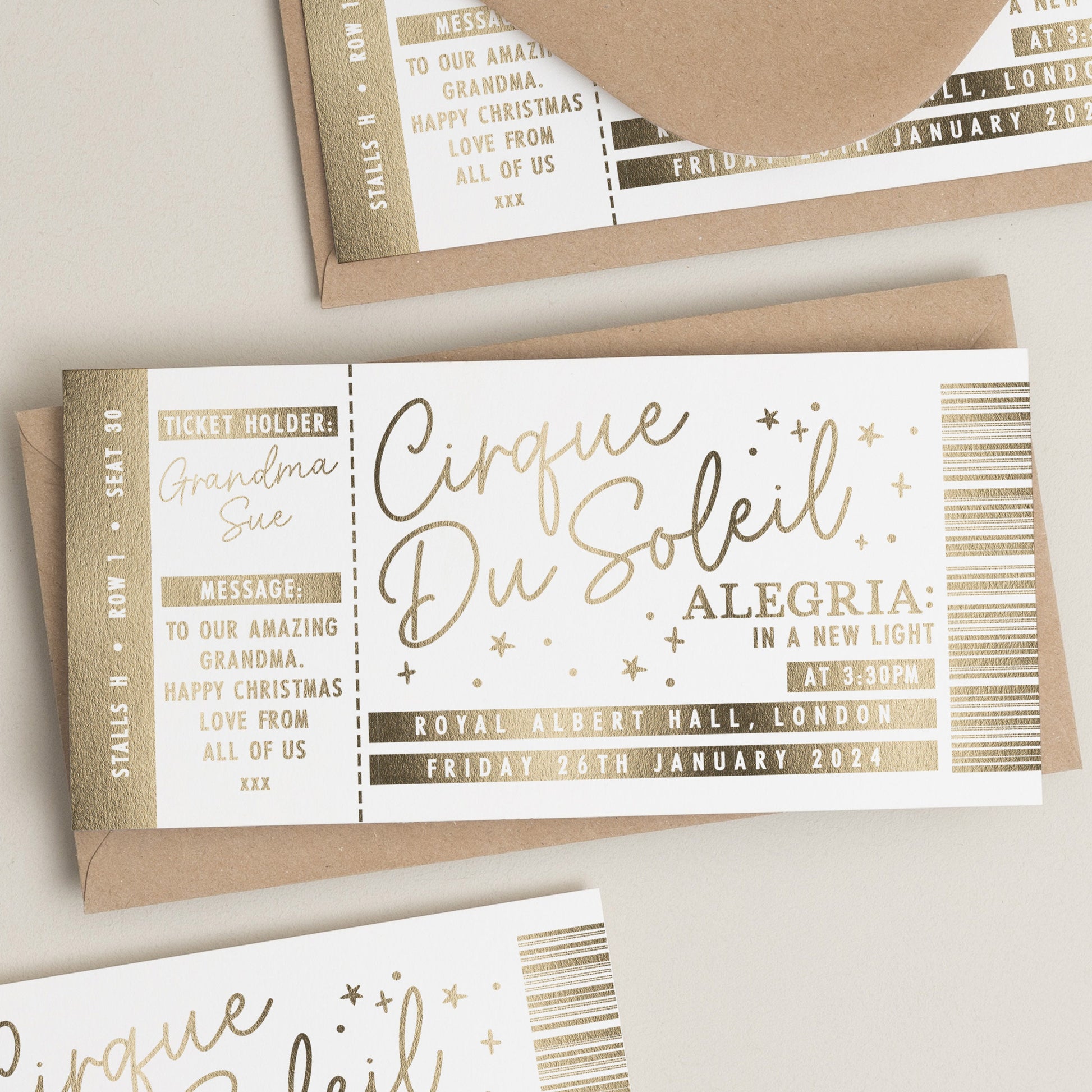 Personalised Gold Foil Gift Voucher, Cirque Du Soleil Performance Ticket Gift Voucher, Scratch Reveal Gift, Scratch To Reveal