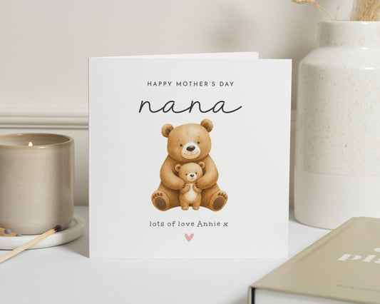 Happy Mothers Day Card for Nana, Personalised Mothers Day Card, Bear Card, Cute Mothers Day Card, Mothers Day Card from Grandchild