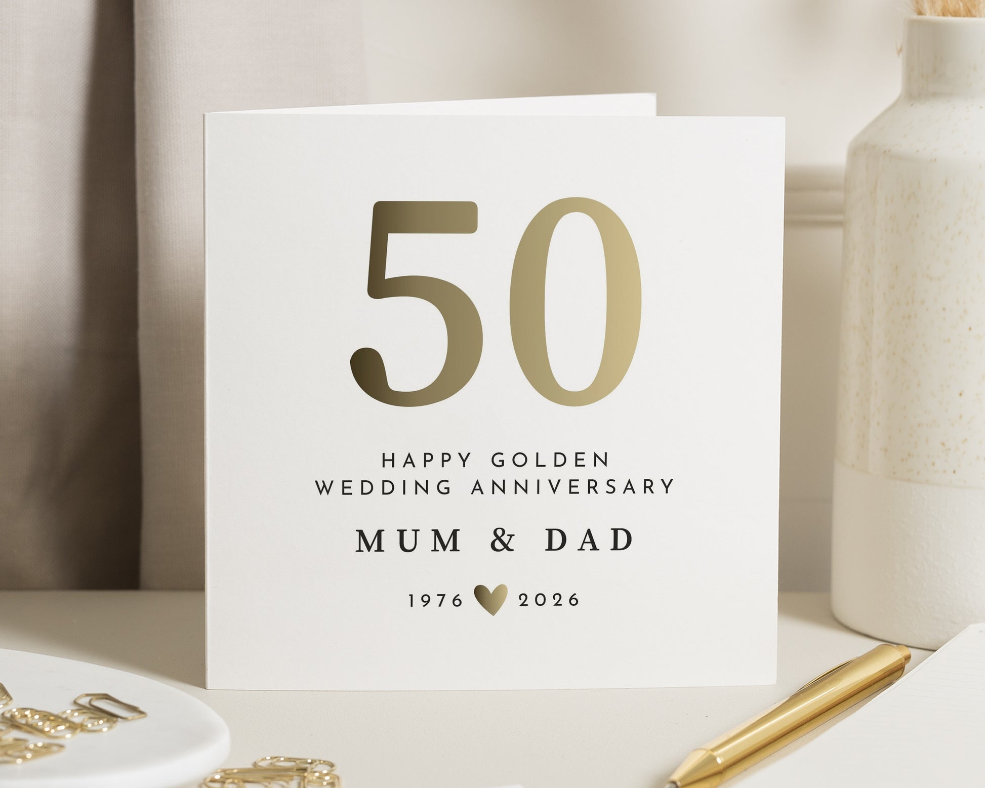 50th Wedding Anniversary Card, Golden Anniversary Card for Mum and Dad, Personalised 50th Anniversary Card, Anniversary Card for Parents
