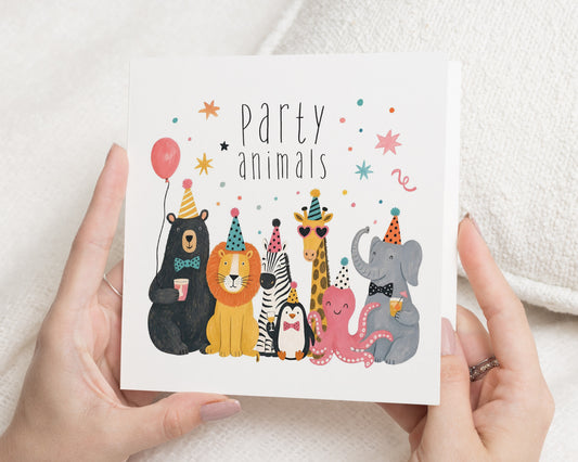 Party Animals Birthday Card, Kids Birthday Card, Safari Birthday Card, Jungle Animal Birthday Card, Cute Birthday Card for Boy or Girl