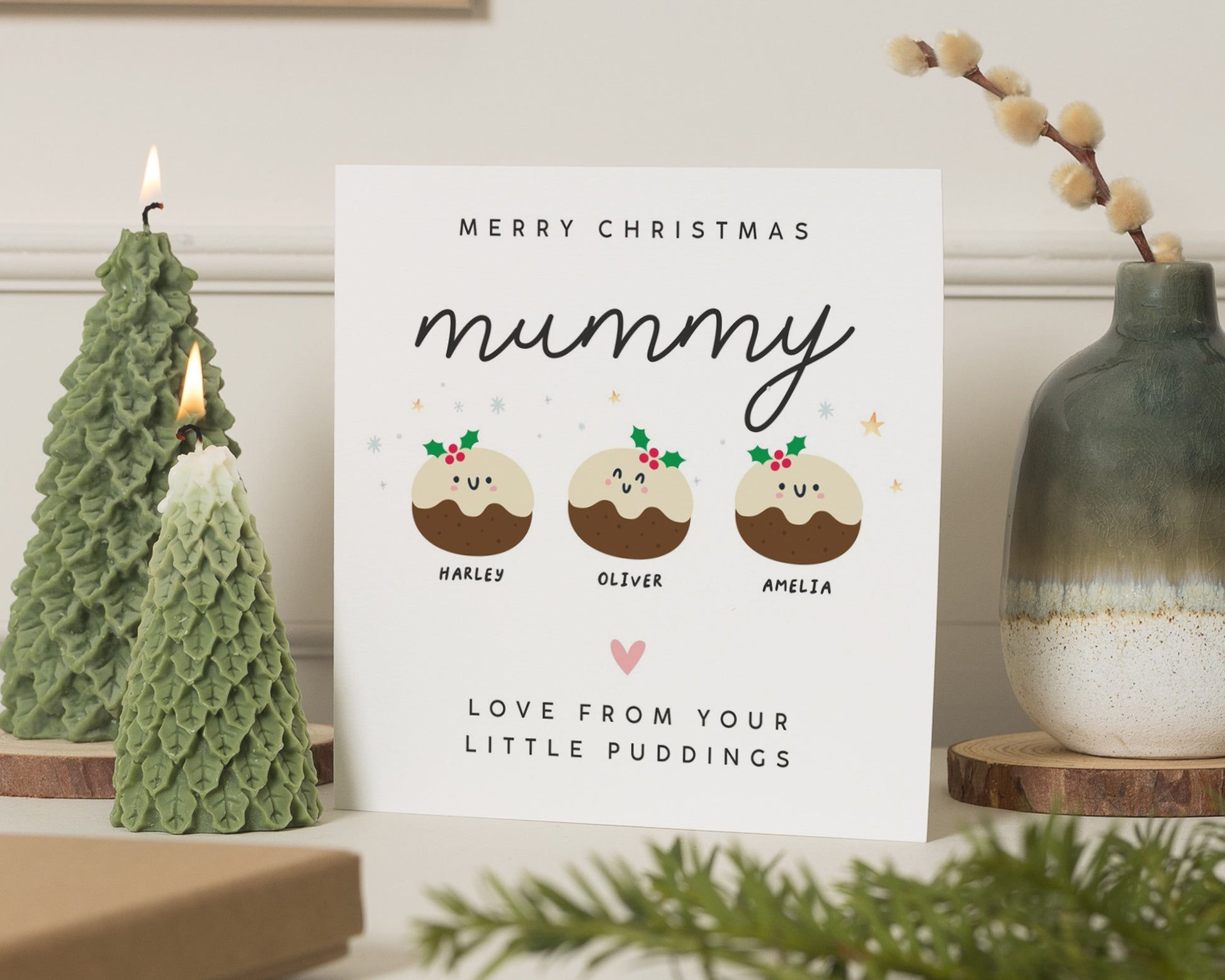Christmas Card for Mummy, Personalised Christmas Card, Cute Christmas Card for Mum, Christmas Card from Kids, Pudding Card