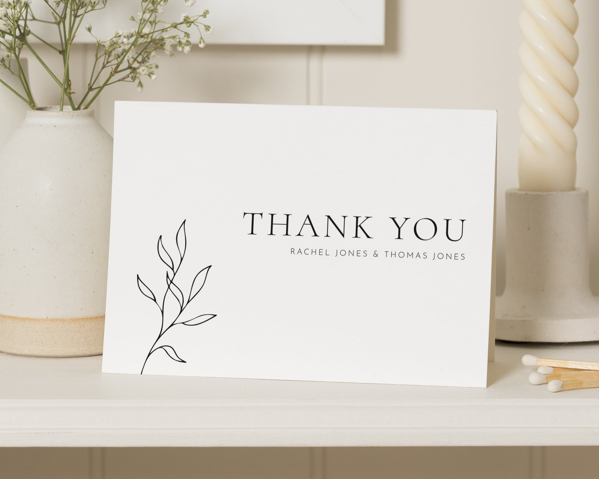 Personalised Wedding Thank You Cards, Wedding Thank You Cards, Minimal Thank You Cards, Folded Botanical Thank You Card for Wedding