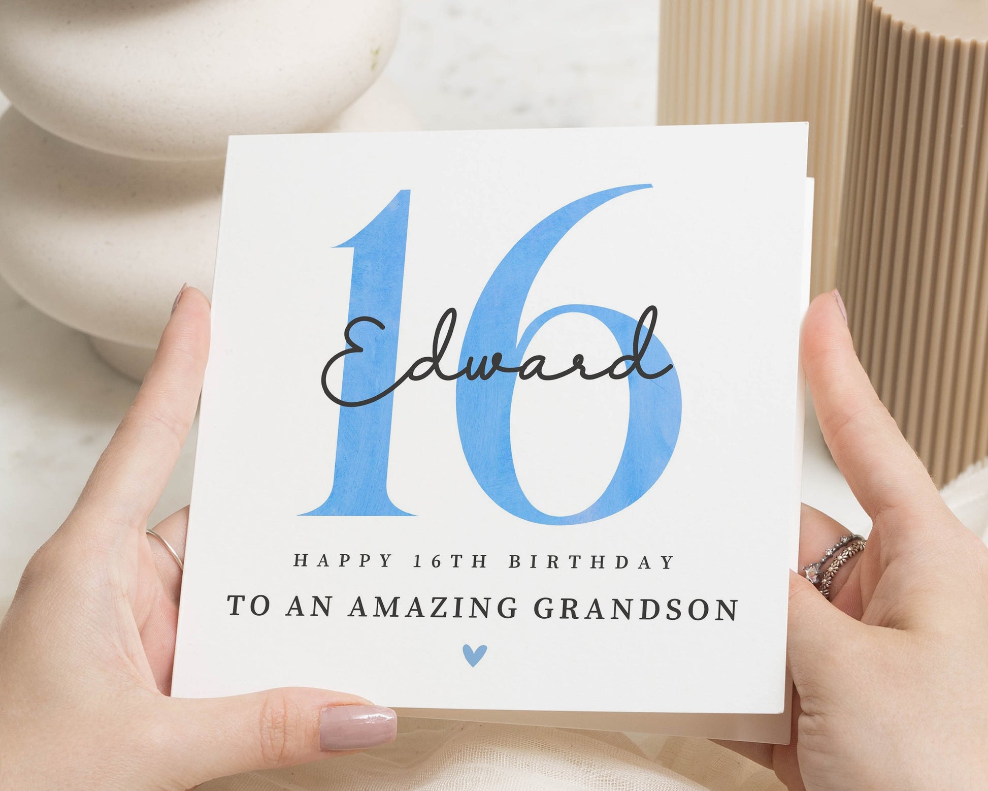 16th Birthday Card for Grandson, Personalised Grandson Birthday Card, 16th Birthday Card, Custom Birthday Card for Him, Blue Age Card