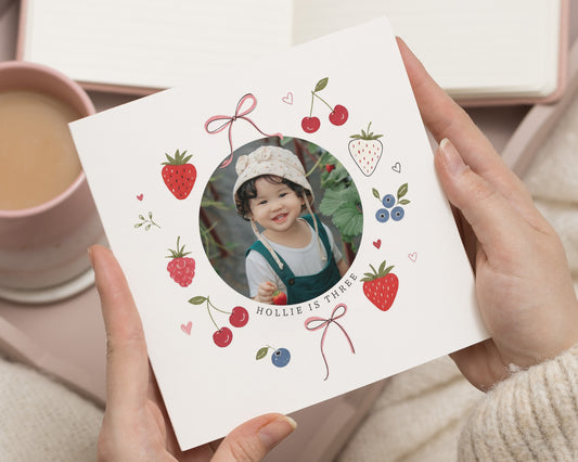 3rd Birthday Card, Personalised Photo Card, Birthday Card for Girl, Daughter Birthday Card, Granddaughter Card, Fruit Birthday Card