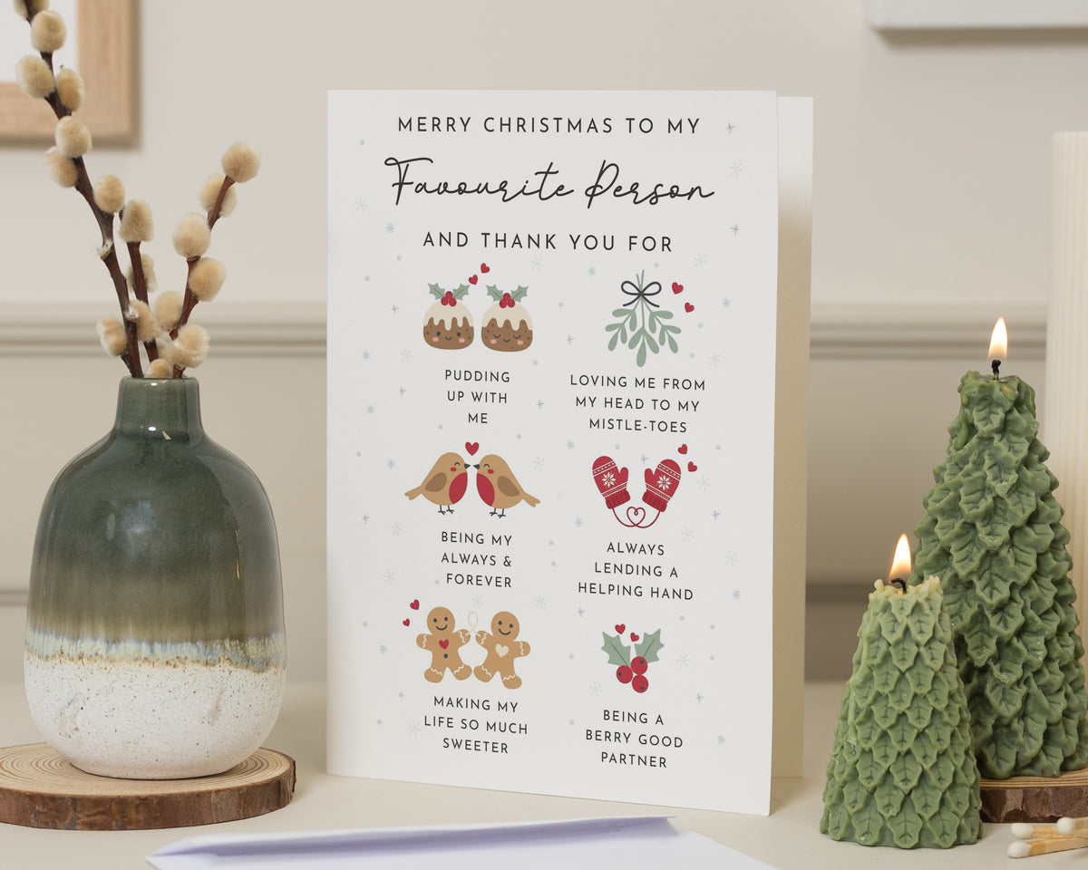 Christmas Card for Partner, Favourite Person Christmas Card, Romantic Christmas Card, Cute Christmas Card for Boyfriend or Girlfriend