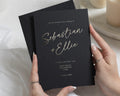 Black Wedding Invitations with Gold Foil, Elegant Calligraphy Wedding Invites, Luxury Formal Wedding Invitation