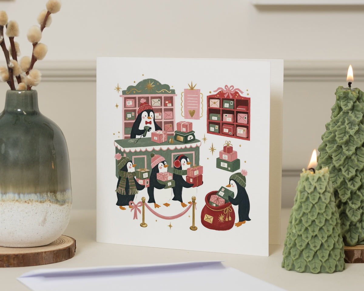 Christmas Card, Penguin Christmas Card, Cute Christmas Card, Xmas Card for Kids, Festive Animal Card, Illustrated Christmas Cards