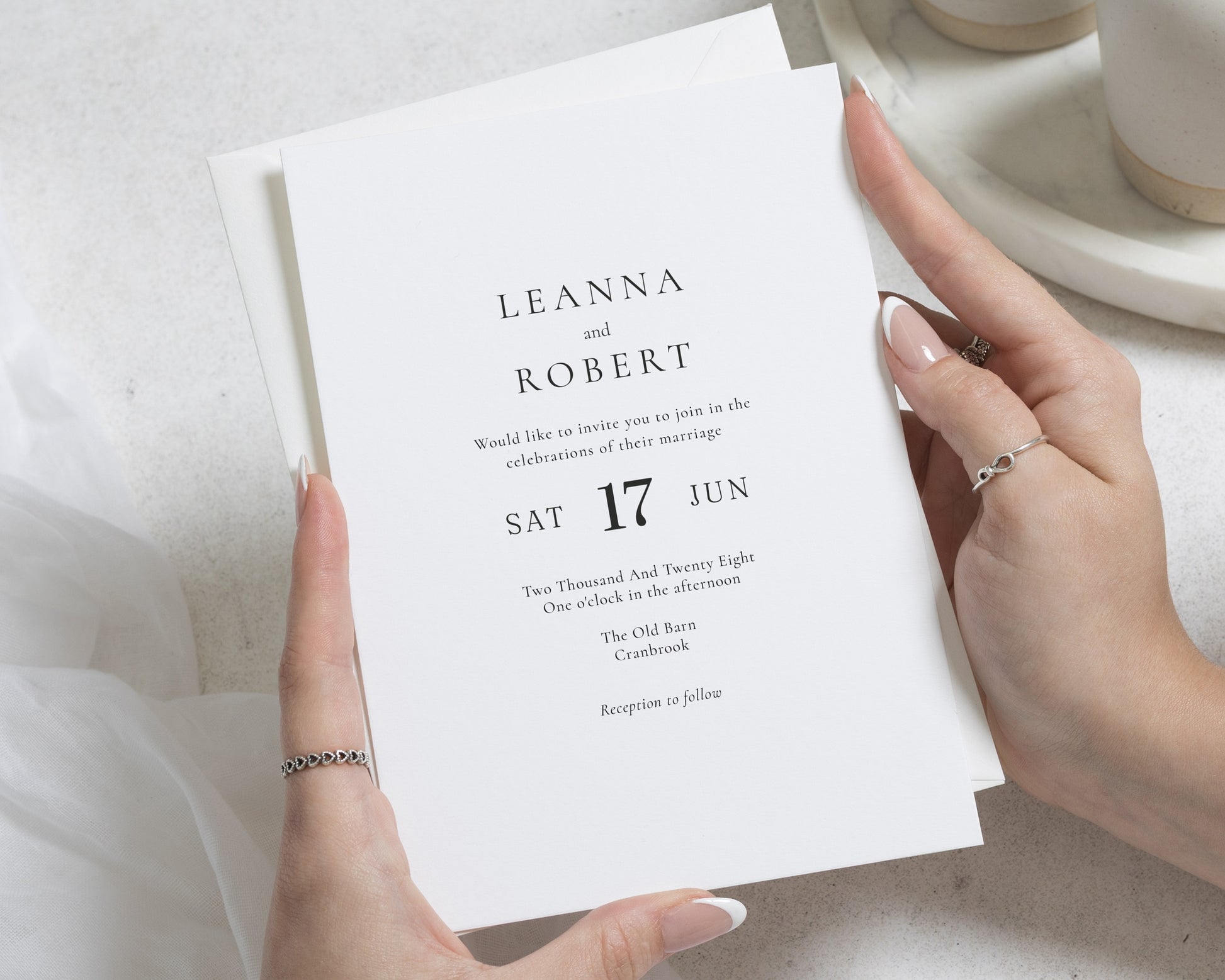 Minimalist Wedding Invitations, Simple Black and White Wedding Invite, Elegant Typography Personalised Wedding Invitation Suite