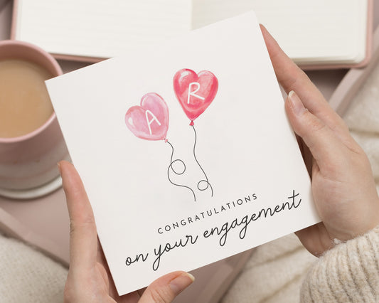 Engagement Card, Personalised Engagement Card, Congratulations Card, Engagement Card for Couple, Heart Balloon Engagement Card