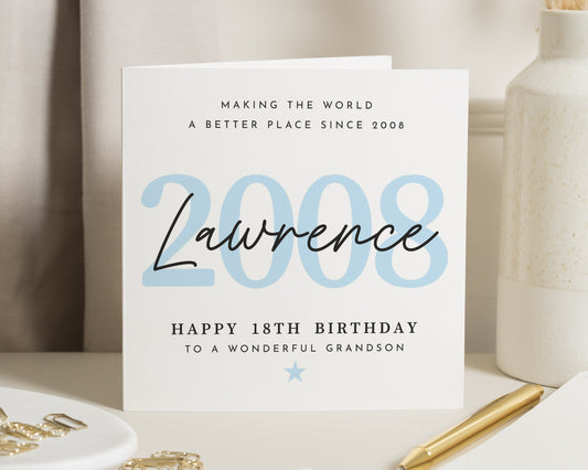 18th Birthday Card for Grandson, Personalised Birthday Card, Grandson Birthday Card, 18th Birthday Card, Custom Name Card