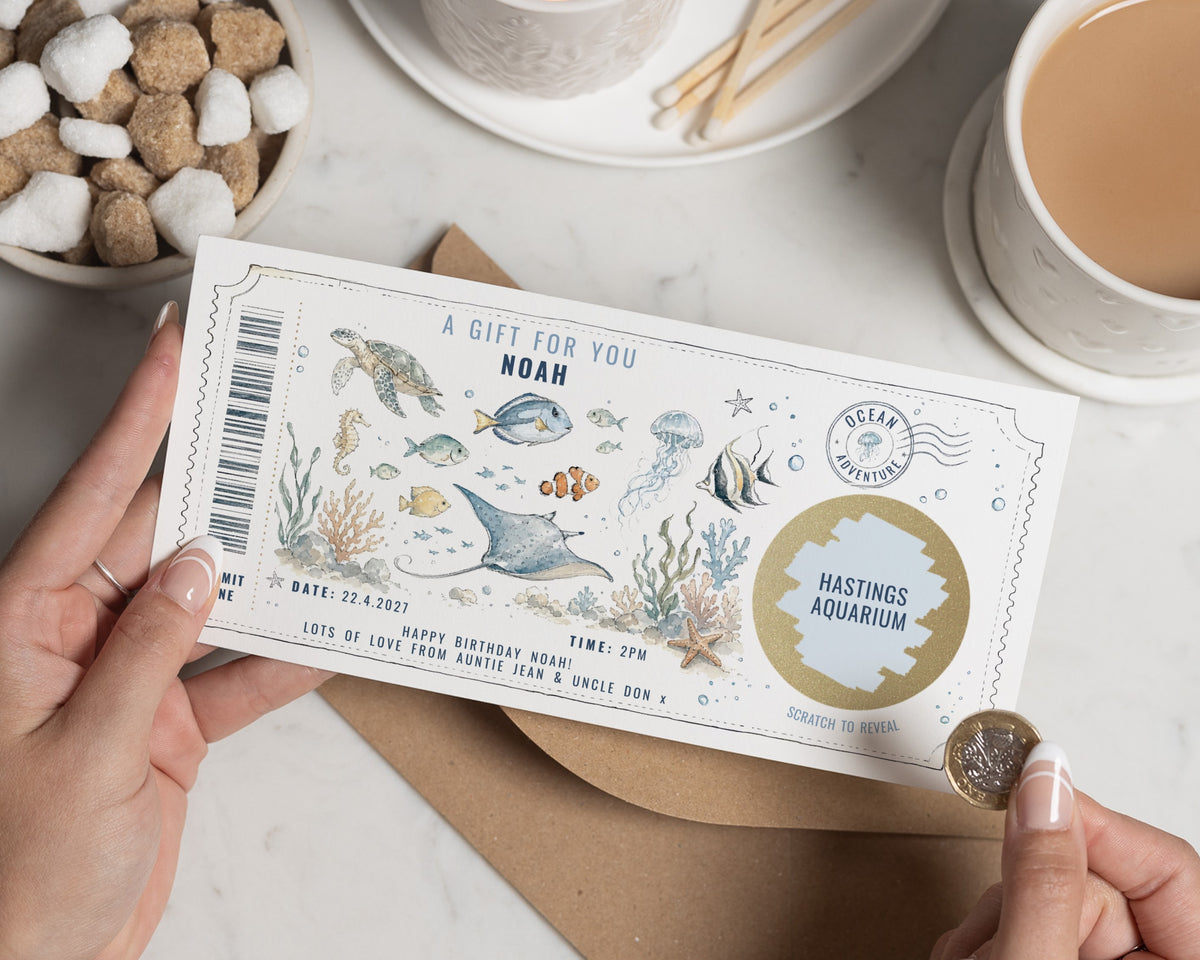 Birthday Gift Voucher, Scratch to Reveal Gift Voucher, Experience Day Gift, Day Out Gift for Kids, Ocean Adventure Reveal