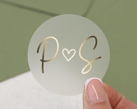 Personalised Initials Sticker, Gold Foil Wedding Sticker, Custom Monogram Sticker, Engagement Party Sticker, Heart Initial Sticker