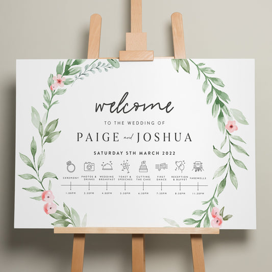 Floral Wedding Order Of Events, Botanical Wedding Timeline Sign, Order of Wedding Day Sign, Order Of Service Wedding Itinerary &#39;Paige&#39;