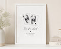 Personalised Playing Card Couple Print, Black and White Wall Art, Two of a Kind Print, Anniversary Gift, Wedding Gift for Couple