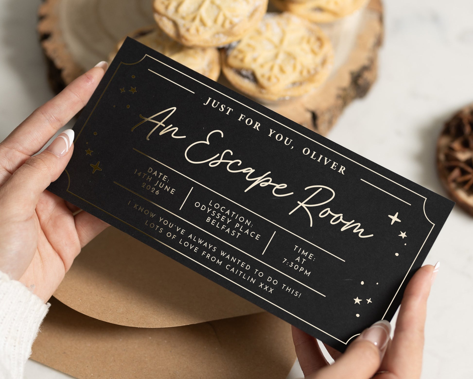 Personalised Escape Room Gift Voucher, Escape Room Experience, Gold Foil Gift, Birthday Gift For Him Or Her