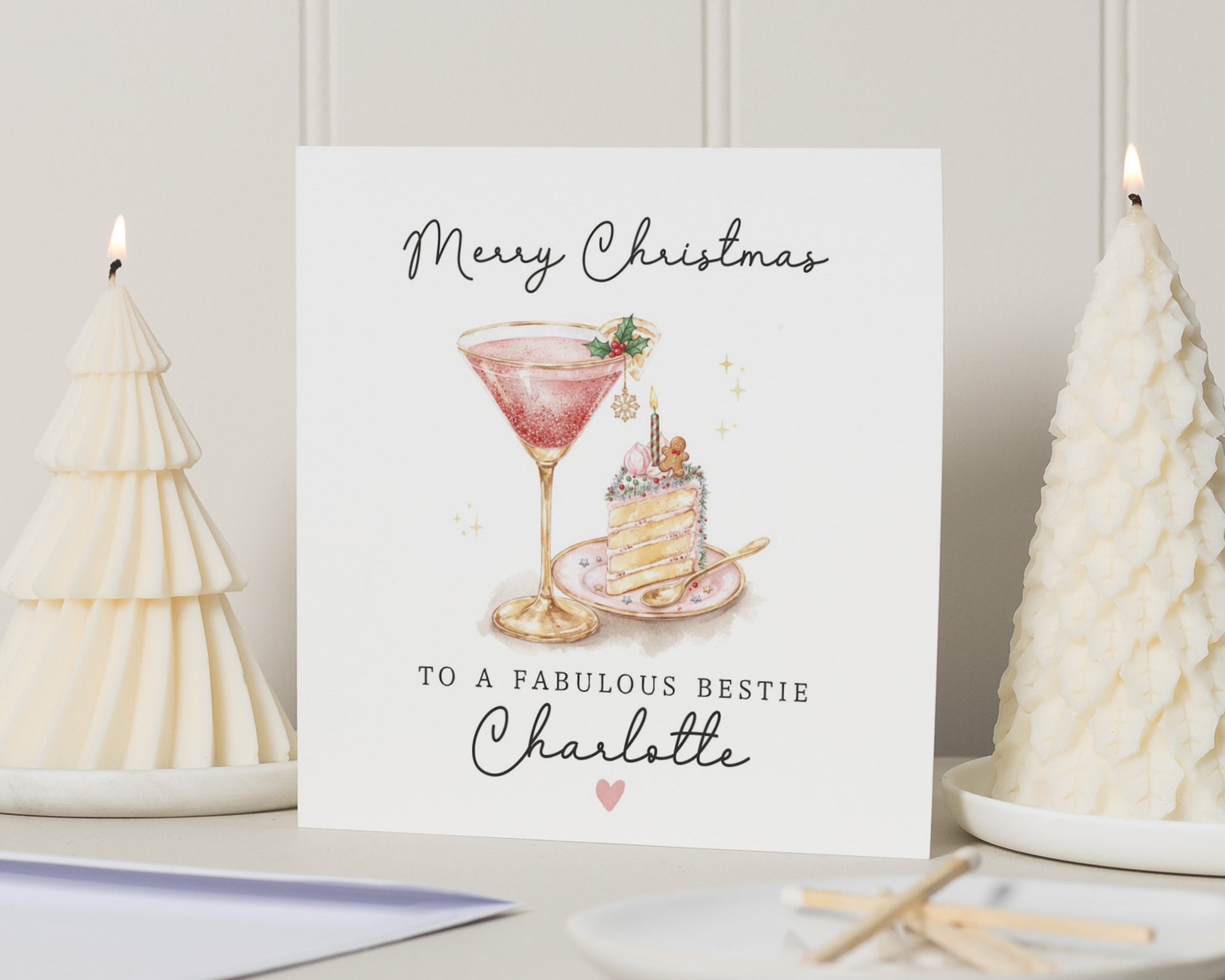 Christmas Card for Best Friend, Merry Christmas Card for Her, Personalised Bestie Christmas Card, Cocktail Christmas Card