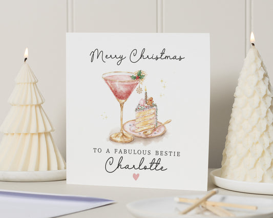 Christmas Card for Best Friend, Merry Christmas Card for Her, Personalised Bestie Christmas Card, Cocktail Christmas Card