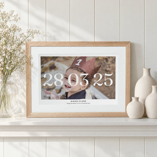 Personalised First Birthday Photo Print, Custom Print From Your Photo, 1st Birthday Gift, Baby Name Print, Kids Room Wall Art