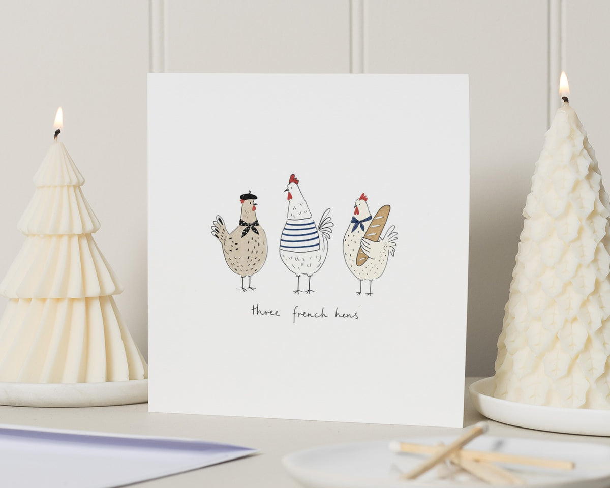 Three French Hens Christmas Card, Funny Christmas Card, Cute Christmas Cards, Chicken Christmas Card, 12 Days of Christmas Card