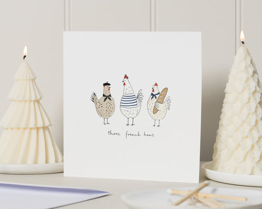 Three French Hens Christmas Card, Funny Christmas Card, Cute Christmas Cards, Chicken Christmas Card, 12 Days of Christmas Card