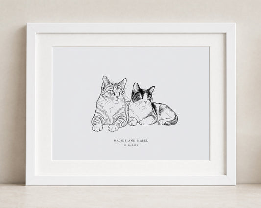 Personalised Cat Portrait Print from Your Photo, Custom Pet Name Print, Cat Lover Gift, Pet Owner Gift, Landscape Wall Art,