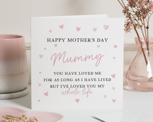 Mother's Day Card for Mummy, Mummy Mother's Day Card, Mother's Day Card from Daughter, Cute Mother's Day Card, Pink Heart Card