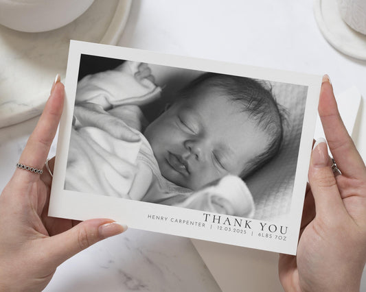 Black & White Photo Thank You Cards Baby, New Baby Photo Thank You Cards, Baby Personalised Thank You Card, Baby Announcement Cards