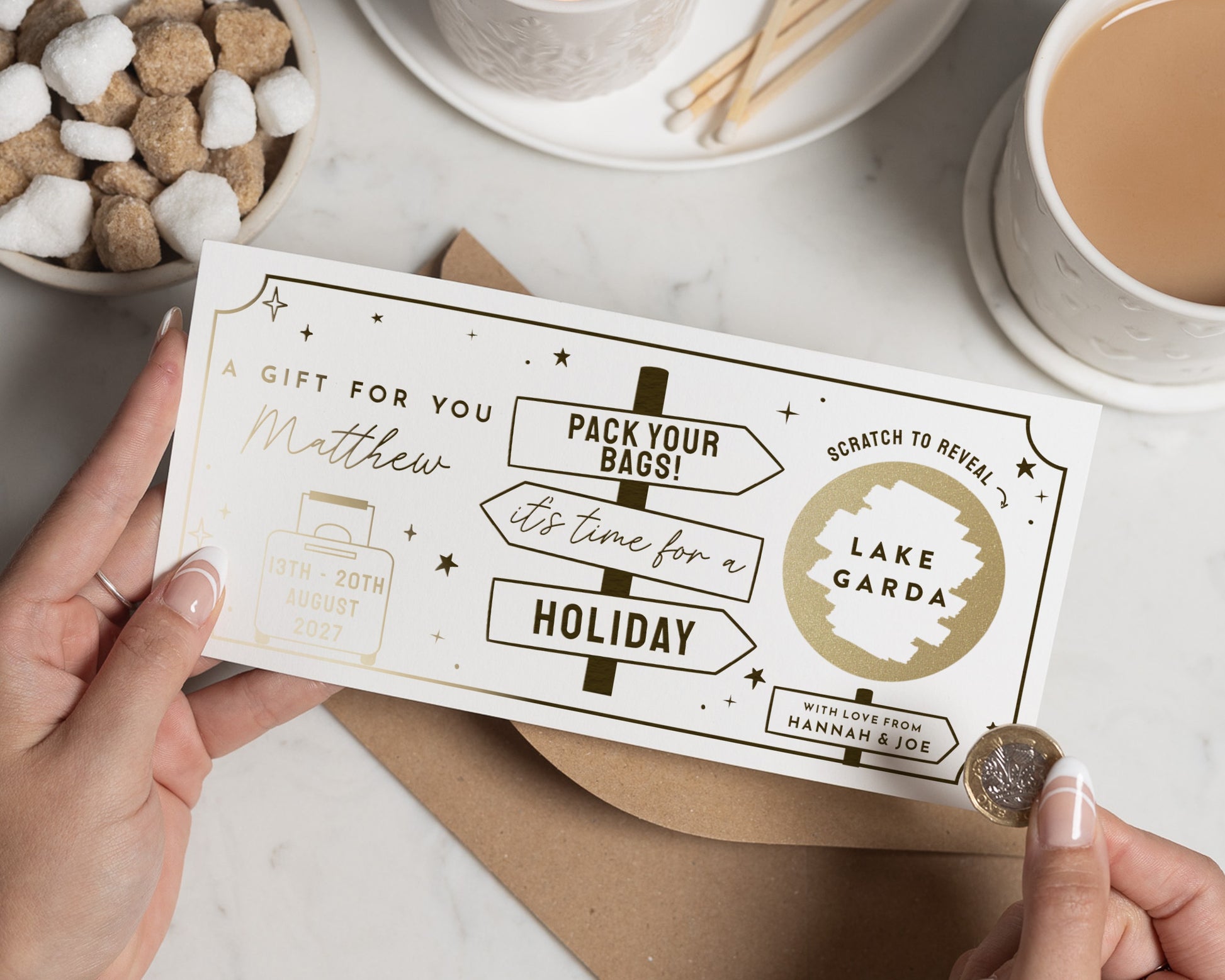 Scratch to Reveal Holiday Gift Voucher, Personalised Travel Reveal Ticket, Pack Your Bags Surprise Trip Birthday Gift for Her Him