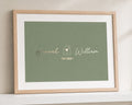 Personalised Gold Foil New Home Print, Sage Green Wall Art, House Warming Gift, Couple Name Print, Landscape Print with Mount