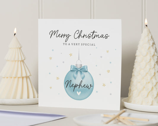 Christmas Card for Nephew, Nephew Christmas Card, Christmas Cards for Nephew, Special Nephew Card, Cute Bauble Christmas Card
