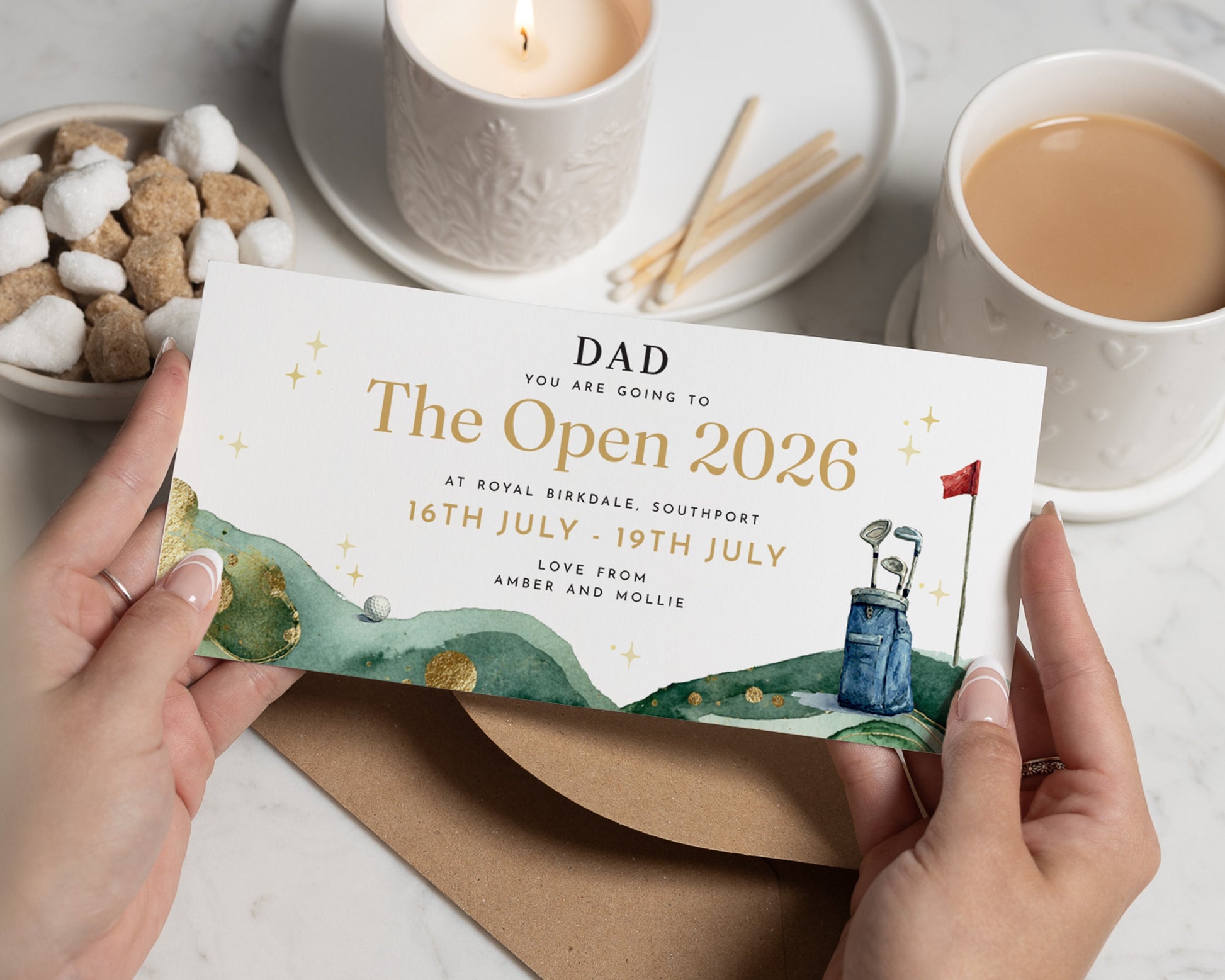 Personalised The Open 2026 Gift Voucher for Dad, Golf Gift Experience, Custom Golf Event Gift for Him, The Open Tickets Reveal
