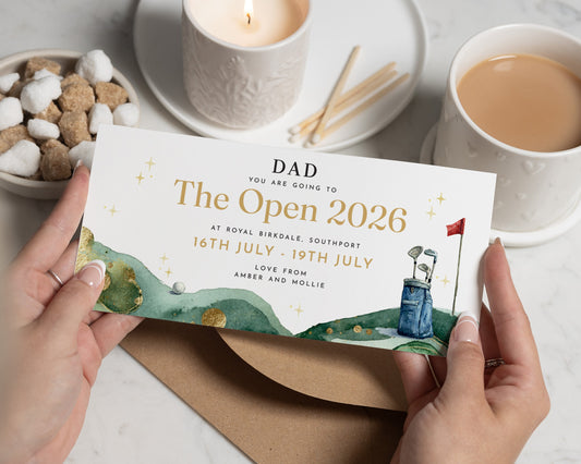 Personalised The Open 2026 Gift Voucher for Dad, Golf Gift Experience, Custom Golf Event Gift for Him, The Open Tickets Reveal
