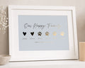 Personalised Gold Foil Family Print, Light Blue Paw Print Wall Art, Pet Family Gift, Gift for Pet Lovers, White Framed Print