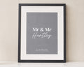 Personalised Mr and Mr Wedding Print, Grey Wall Art, Same Sex Couple Gift, Anniversary Gift, Framed Portrait Print