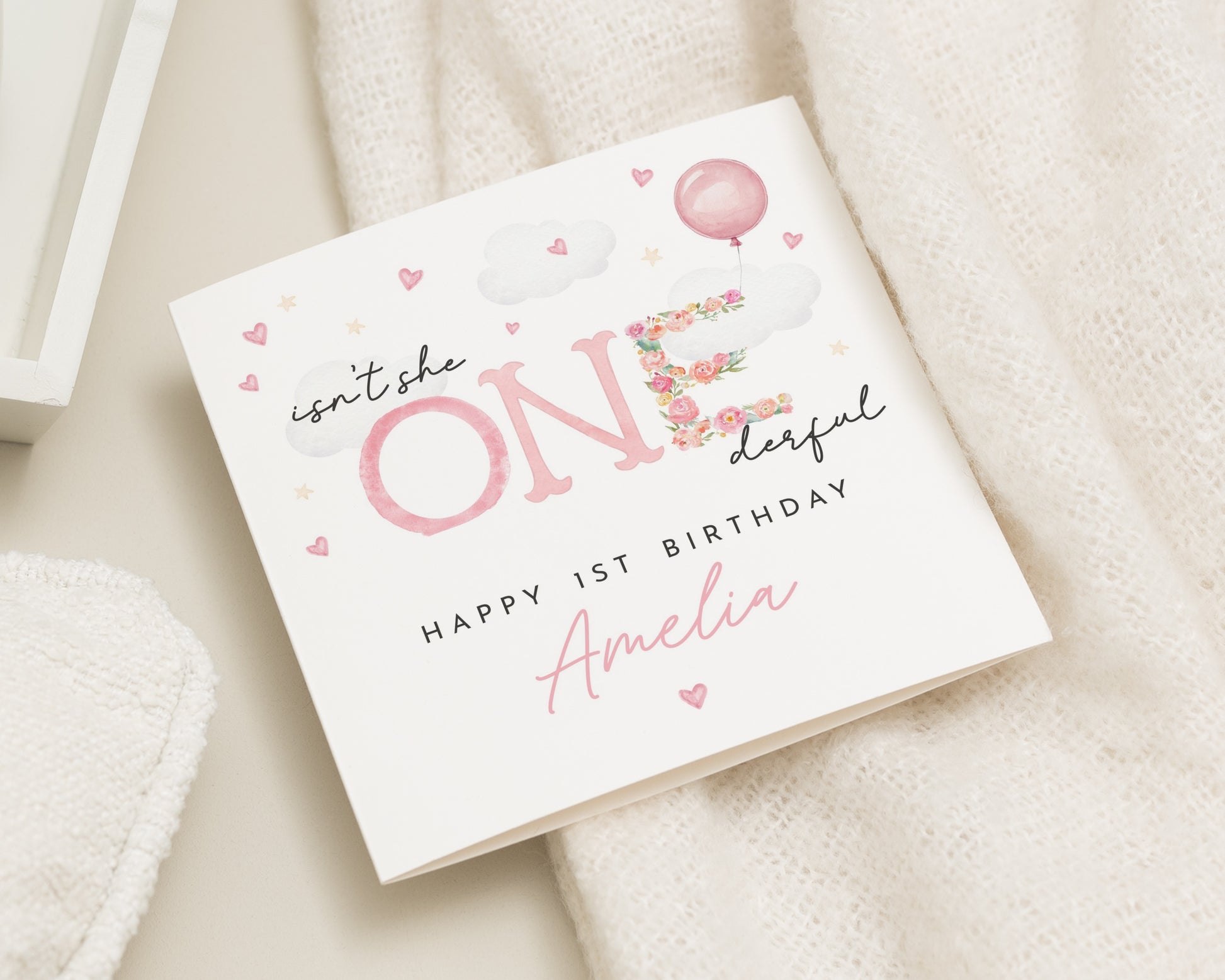 1st Birthday Card for Girl, Personalised First Birthday Card, Birthday Card for Daughter, Cute One Year Old Birthday Card, Custom Name Card