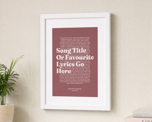 Personalised Song Lyrics Print, Pink Wall Art, First Dance Wedding Song Print, Anniversary Gift, Gift for Couple, Bedroom Wall Art