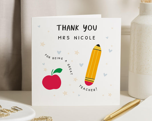 Thank You Teacher Card, Personalised Teacher Thank You Card, Thank You Card for Teacher, End of Term Card, Teacher Appreciation Card