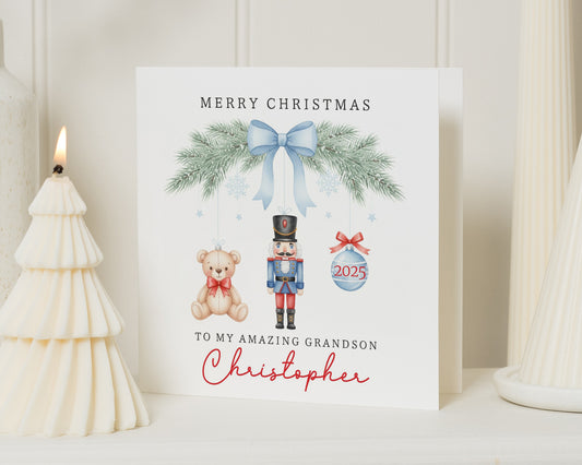 Christmas Card for Grandson, Personalised Grandson Christmas Card, Nutcracker Christmas Card, Cute Christmas Card for Boy