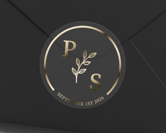 Personalised Wedding Sticker, Custom Initials Foil Sticker, Wedding Envelope Seal, Gold Monogram Sticker, Wedding Date Sticker