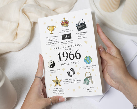 60th Anniversary Card, Personalised Diamond Wedding Anniversary Card, Married Since Card, Custom Year Facts Card for Couple, Parents