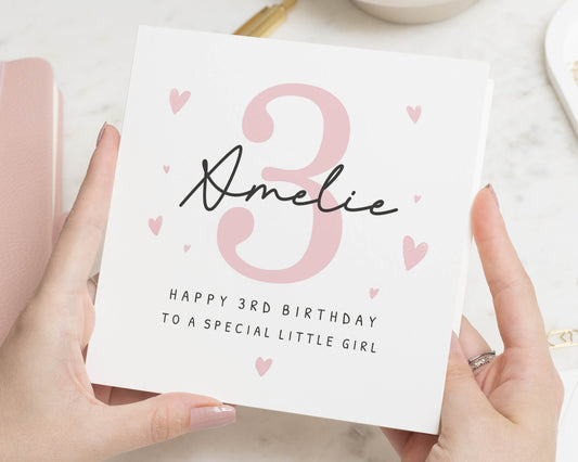 3rd Birthday Card for Girl, Personalised Birthday Card, Birthday Card for Daughter, Special Little Girl Birthday Card, Custom Age Card