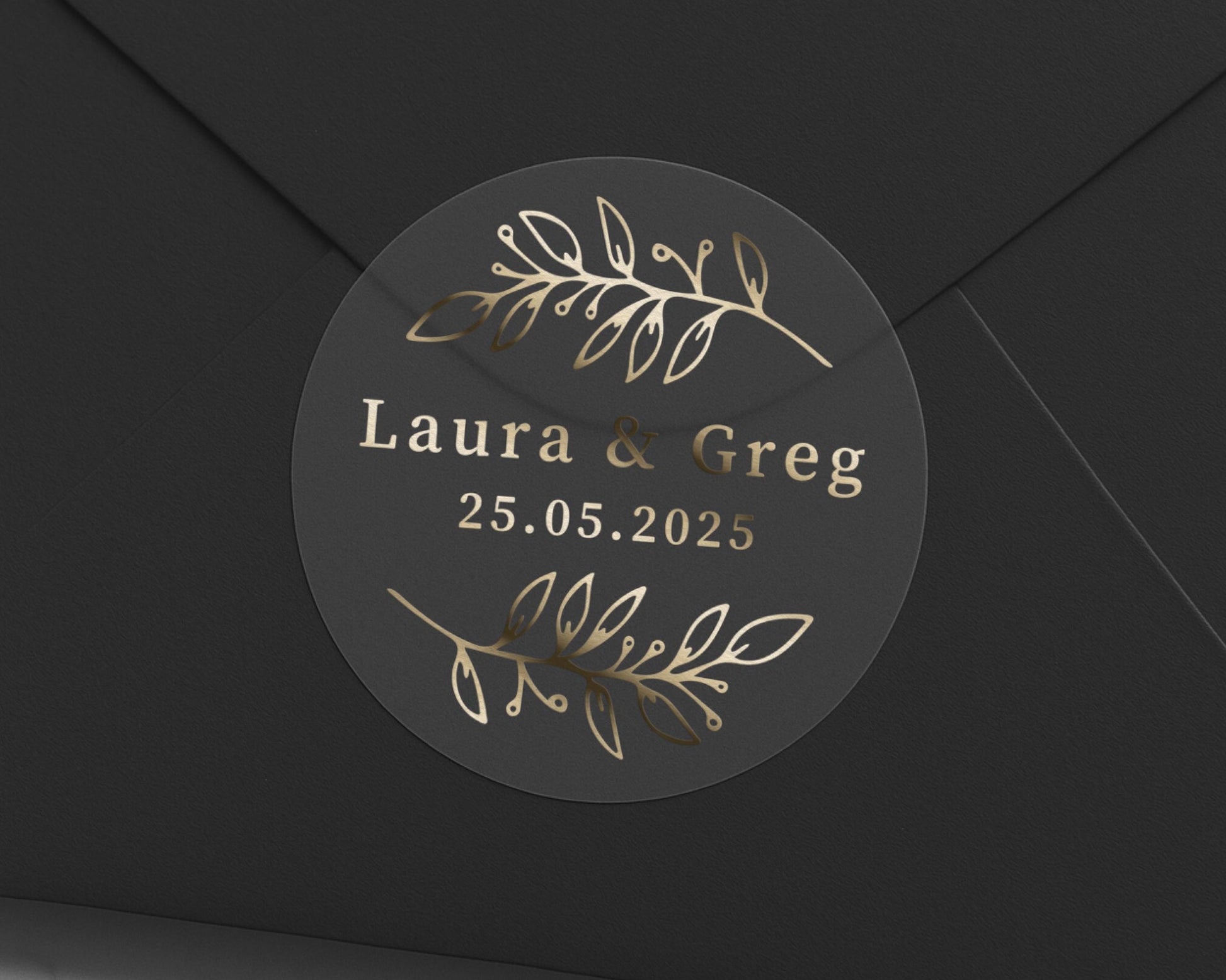 Wedding Envelope Seal, Personalised Wedding Sticker, Gold Foil Wedding Label, Custom Name Date Sticker, Elegant Wedding Envelope Seal